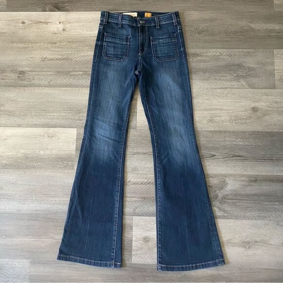 Anthropologie Pilcro Flare Jeans 28 Waist Dark Wash Flattering Bohemian - Picture 2 of 12